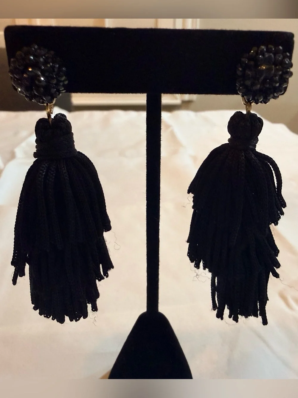 White House Black Market Black Beaded Tassel Statement Earrings